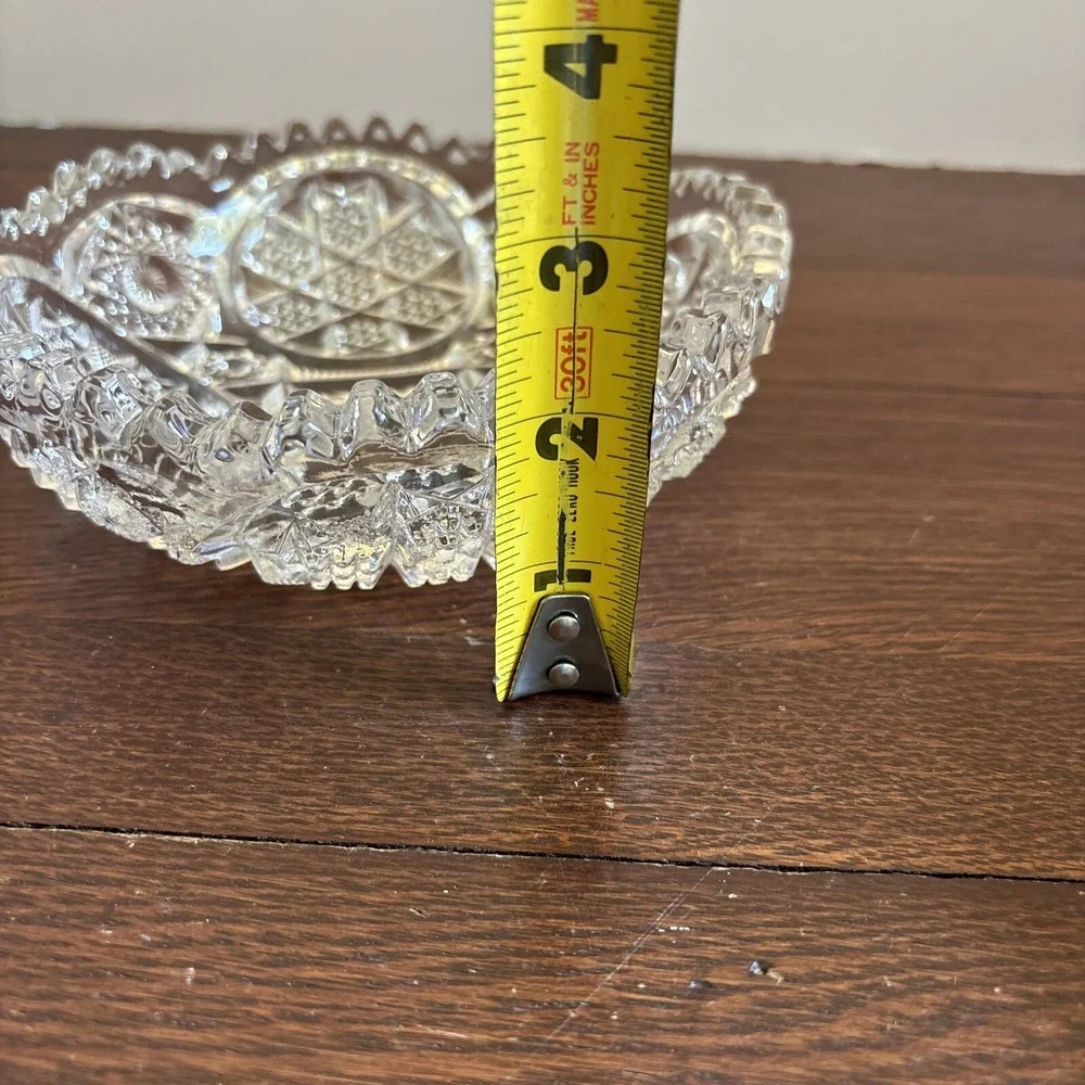 Vintage ABP Large Heavy Cut‎ Glass Bowl Starburst Pattern Sawtooth Rim 7